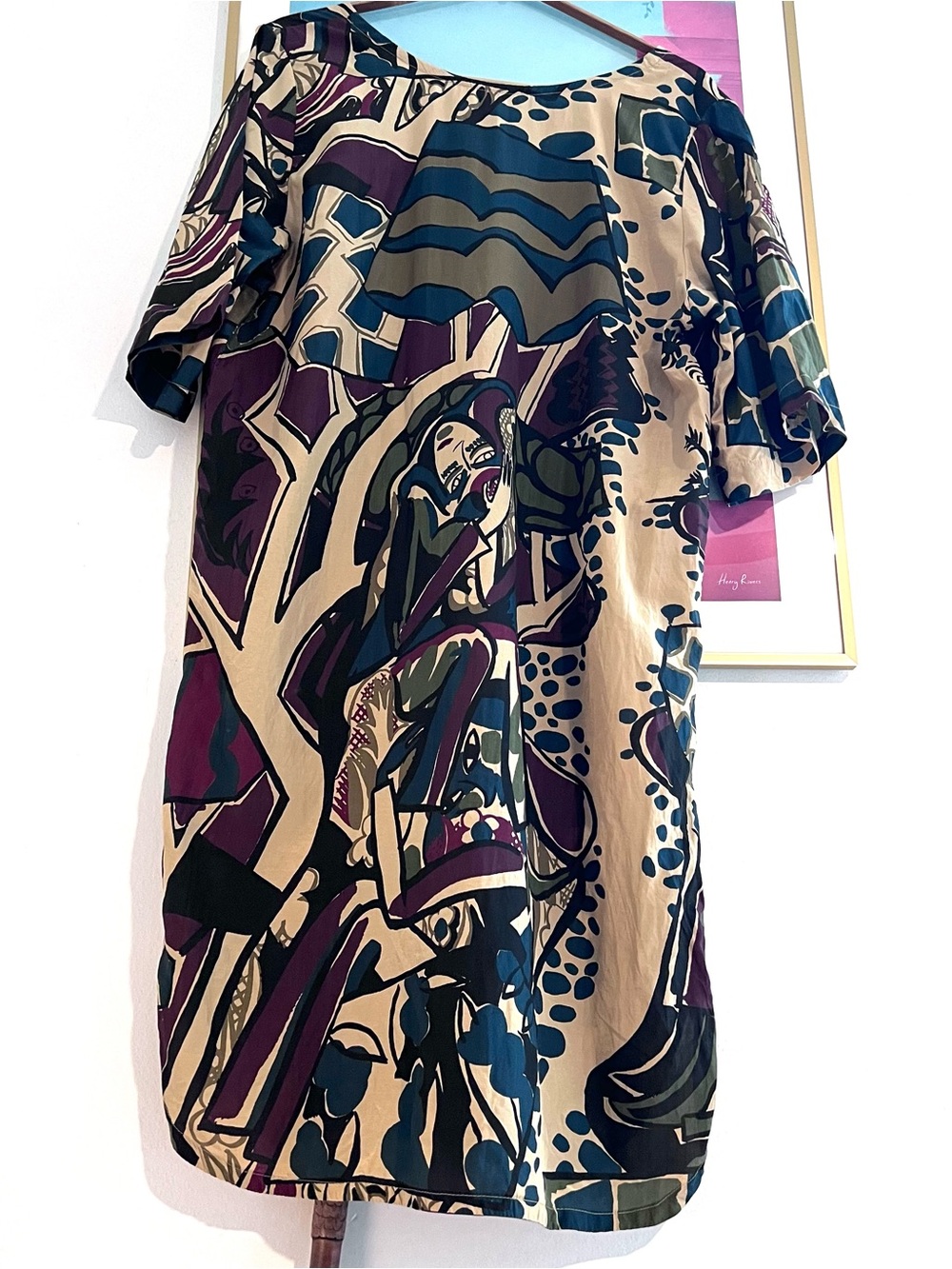 Gravel & Gold Abstract Print Dress Cotton/Silk